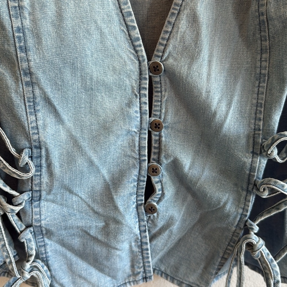 Free People Lala Lace Up Vest Light Denim Wash Women's XL - Picture 5 of 11